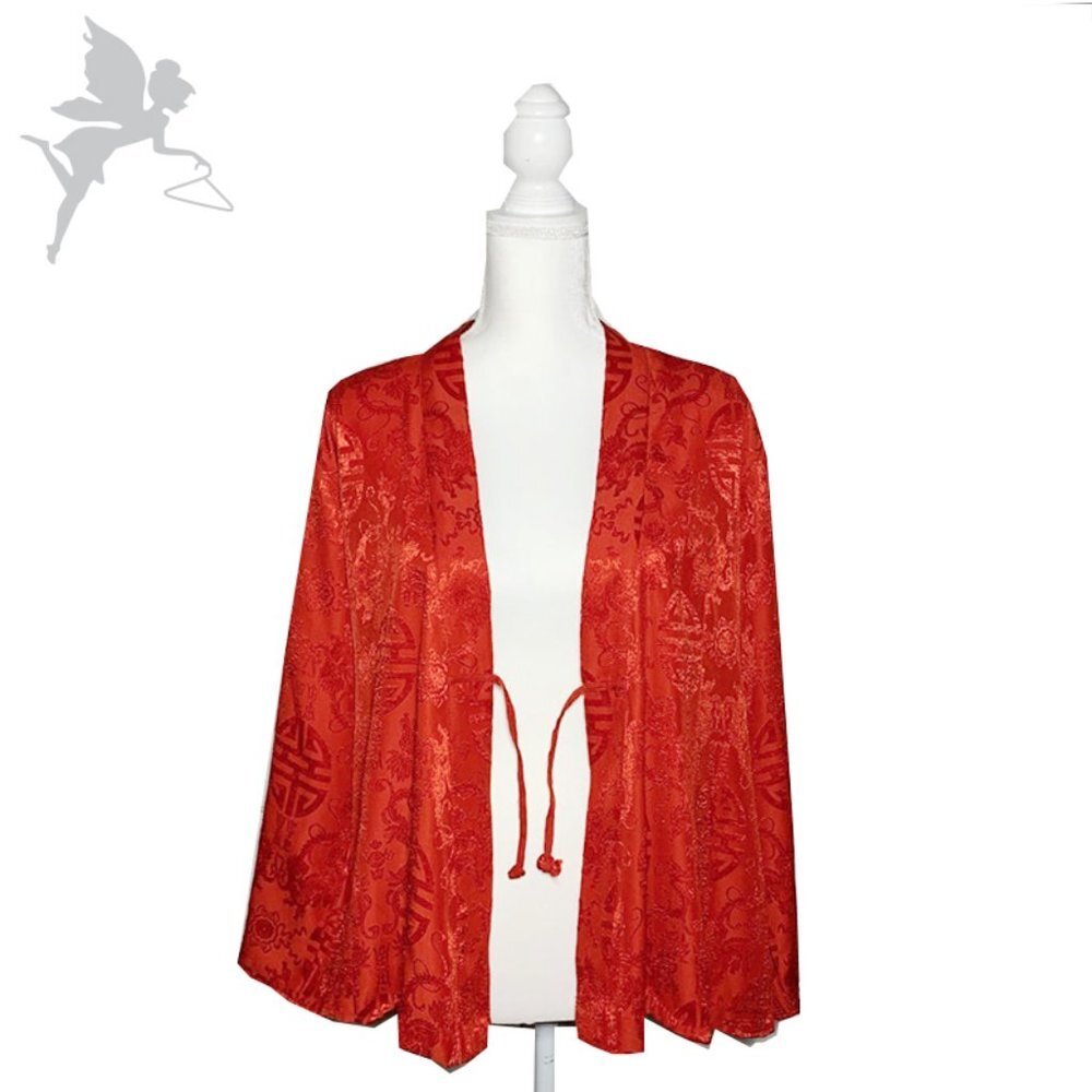VINTAGE Jacquard Asian Pattern Silk Kimono Style Two Way Jacket